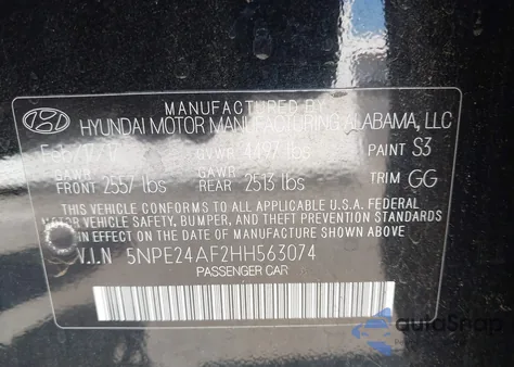 2017 Hyundai Sonata Se from USA, damaged, VIN 5NPE24AF2HH563074